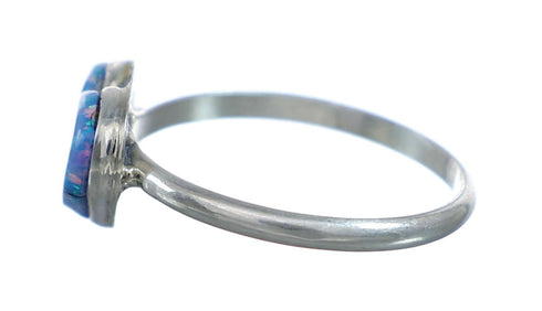 Zuni Native American Blue Opal Heart Sterling Silver Ring Size 6 NX11747